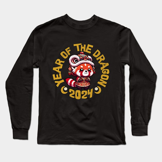 Red Panda Year of the Dragon 2024 Kawaii Cute Long Sleeve T-Shirt by ThatVibe